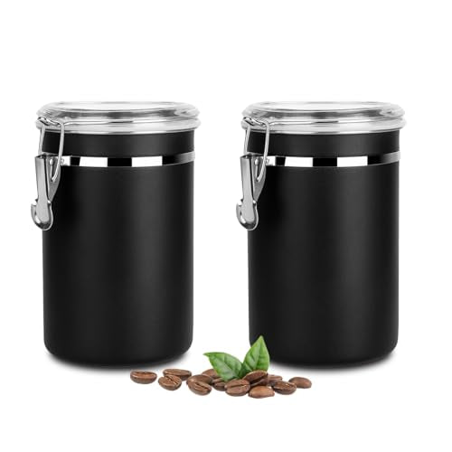 Walktosun Stainless Steel Food Container with Clear Lids Airtight Container Stackable Small Canisters Kitchen Pantry Storage for Cereal, Snacks, Candy, Herbs, Spices, Sugar, Tea (1.8L Dark Black-2) - color: 1.8L Dark Black-2