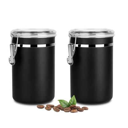 Walktosun Stainless Steel Food Container with Clear Lids Airtight Container Stackable Small Canisters Kitchen Pantry Storage for Cereal, Snacks, Candy, Herbs, Spices, Sugar, Tea (1.8L Dark Black-2) - color: 1.8L Dark Black-2