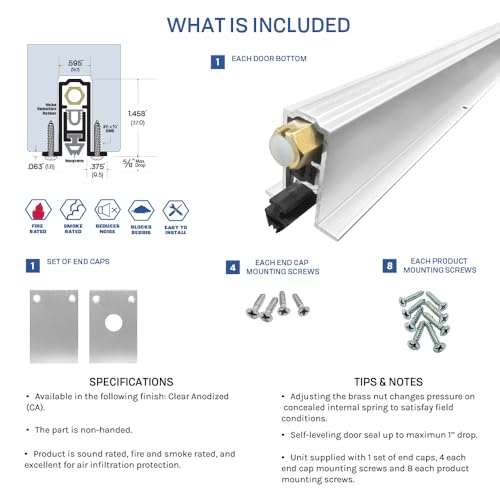 Fire Rated/Light Duty/Concealed Automatic Door Bottom with Solid Rubber Extrusion (7023CA), SMS # 6 x 1/2'' supplied, (9/16'' W x 1-1/2'' H x 32'' L) - size: 32''