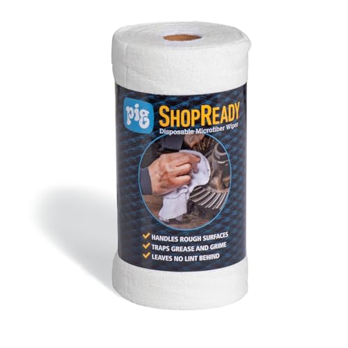PIG ShopReady Microfiber Wipers| Durable Low-Lint Microfiber Rags | 50 per Roll | 12" W x 12" L | White | PM50821-WH - color: White