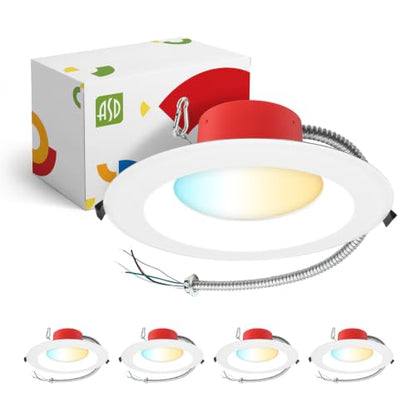 ASD 4 Pack LED Round Fire Rated Commercial Downlight 8 Inch, 13/16/19/22/25W 120-277V 0-10V Dimmable Canless Recessed Lights, 120Lm/W 2975Lm 2700/3000/3500/4000/5000K, White ETL ES T24 - size: 8 Inch