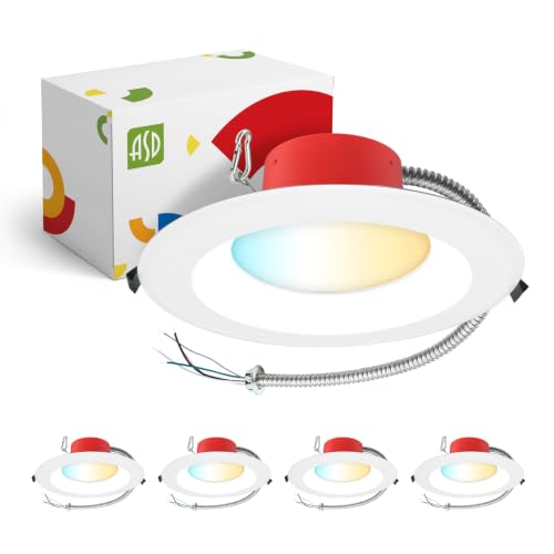 ASD 4 Pack LED Round Fire Rated Commercial Downlight 8 Inch, 13/16/19/22/25W 120-277V 0-10V Dimmable Canless Recessed Lights, 120Lm/W 2975Lm 2700/3000/3500/4000/5000K, White ETL ES T24 - size: 8 Inch