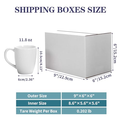 Shipping Boxes 9X6X6 Set of 25, White Corrugated Cardboard Box for Mailing Business Packaging - size: 9X6X6 Inches