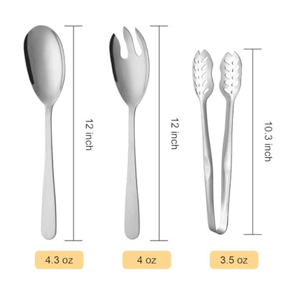 Salad Spoon and Fork Stainless Steel Tong Serving Set, Heavy Duty Smooth Finish Metal Serving Utensils Large Salad Servers for Home Kitchen Party Buffet Supply (Silver) - color: Silver