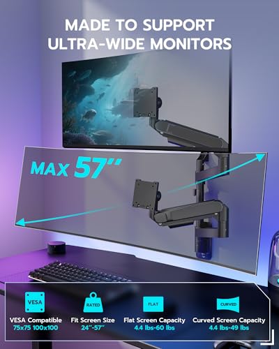 ARES WING Dual Monitor Wall Mount for 24-57 Inch Ultrawide Screen, Black - color: Black, size: Dual Monitor Arm