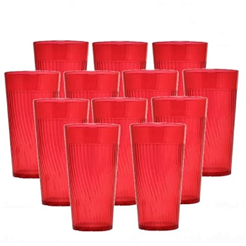 TrueCraftware- 12 oz. Belize Tumbler/Drinking Cups Red Polycarbonate Set of 12-Premium Iced Tea Glasses Stackable Reusable Drinking Glasses Dishwasher Safe Break-Resistant for Home Restaurants - color: Red, size: 12 oz