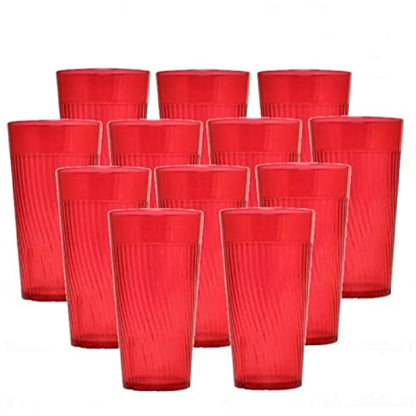 TrueCraftware- 12 oz. Belize Tumbler/Drinking Cups Red Polycarbonate Set of 12-Premium Iced Tea Glasses Stackable Reusable Drinking Glasses Dishwasher Safe Break-Resistant for Home Restaurants - color: Red, size: 12 oz