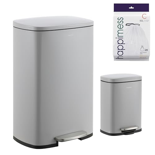 happimess Connor 2-Piece Iron Trash Can, Gloss Gray - color: Fog Gray