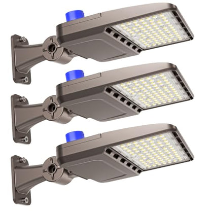 YXL LED Parking Lot Shoebox Lights with Dusk to Dawn Sensor, 21000LM 5000K Daylight, Arm Mount, IP65 Waterproof, Area Lights for Parking Lot & Stadium, 3-Pack - size: 150W Arm 3Pack