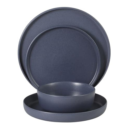 Gibson Elite Bayou Moon Plates and Bowls Sets, 16-Piece Blue Matte Stoneware Dinnerware Sets, Solid Color Reactive Glaze Dish Set - color: Matte Blue (Bayou Moon)