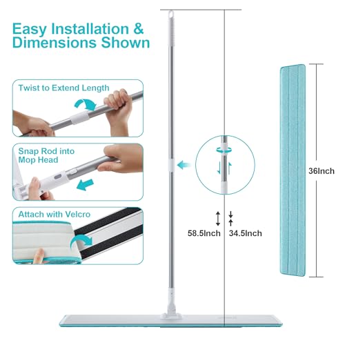 JOYMOOP 36 Inch Grey-White Commercial Dust Mop, Microfiber Dust Mop for Hardwood Floors, Heavy Duty Industrial Wet Dry Floor Mop with Telescopic Handle, Includes 5 Mop Pads - color: H