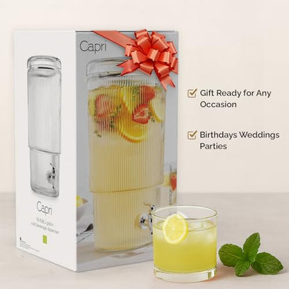 2-PACK Capri Drink Dispenser - Glass Beverage Dispenser, 100% Leakproof Spigot Perfect For Parties And Daily Use Lead-Free Glass, Beautiful Design, 1.8 Gallon - color: Clear-1.8 Gallon