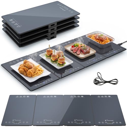 Warming Tray with Independent Temperature & Timer Control 33" x 15" Electric Warming Tray for Buffets Party Food Warmer with 17 Heat Levels 12H Timer Child Lock for Family Dinners Catering - size: 4 Panels（33" x15"）