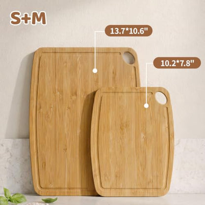 Dishwasher Safe Cutting Board,Bamboo Cutting Board with Juice Groove - color: Carbonized, size: Set of 2 (Small + Medium)