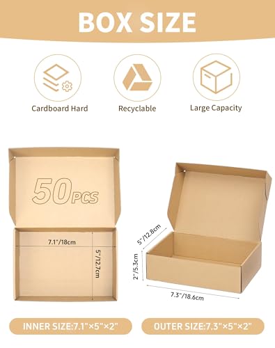 50 Pack Small Shipping Boxes, 7x5x2 Inch Brown Cardboard Boxes for Small Business - color: Brown, size: 7x5x2 inch