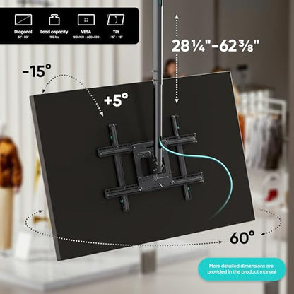 ONKRON Ceiling TV Mount 32-80 Inch, max 150 lbs, max VESA 600x400, Black - color: Black