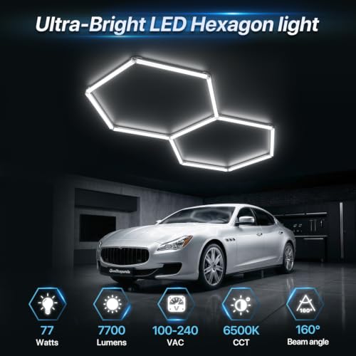 HYPERLITE Gen II Hexagon Garage Lights: 77W 7700LM 2 Grids DIY Hexagon Led Light, 6500K Ultra Bright Honeycomb Hex Lights, Easy Install, Durable Design for Garage, Shop, Basement, Barber, Homegym - size: 2 HEX