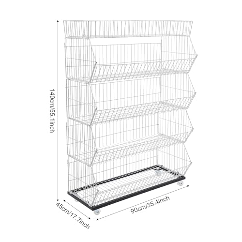5 Tier Retail Display Rack, Snack Shelf Organizer Stand(35.4" W,White) - color: White, size: 35.4" W