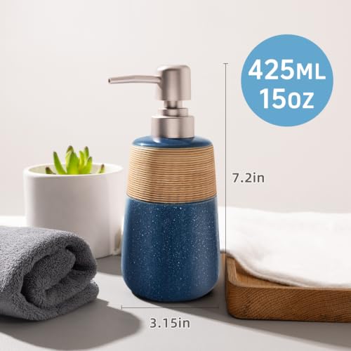 Hand Soap Dispenser, Ceramic Liquid Soap Dispenser for Bathroom Countertop Dish Hand Soap Dispenser for Kitchen Sink, Bathroom Lotion Bottle Dispensers Boho Kitchen Home Decor,15 OZ Blue - size: 1 x 15 Oz Soap Dispenser Blue