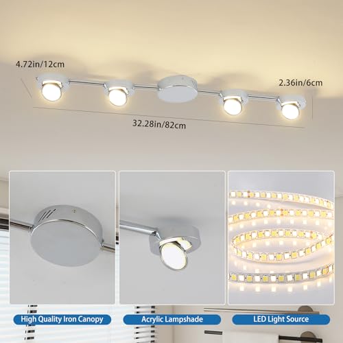 Qcyuui Track Lighting, LED Track Lighting Fixtures Ceiling with Remote - color: 4-Lights Chrome
