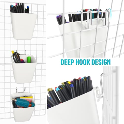 6Pack White Grid Wall Bins Hanging Cups with Back Hook, Gridwall Shelf Bins - color: White