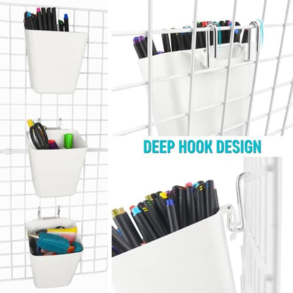 6Pack White Grid Wall Bins Hanging Cups with Back Hook, Gridwall Shelf Bins - color: White