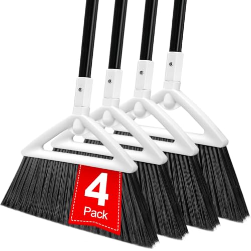 Heavy Duty White Angle Broom with Long Handle - 4 Pack - color: 4pack White