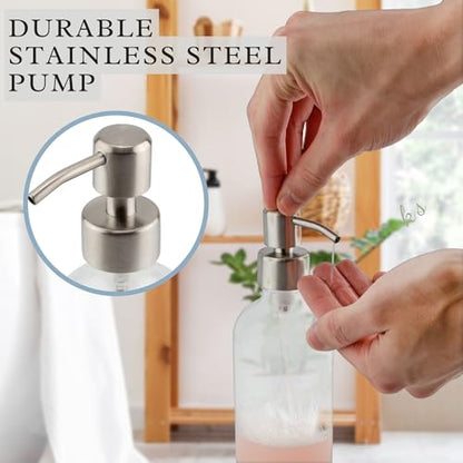 Cornucopia Brands 8-Ounce Clear Glass Boston Round Bottles w/Stainless Steel Lotion Pumps (8-Pack); Empty Refillable Liquid Soap & Lotion Bottles - size: 4 Count (Pack of 2)
