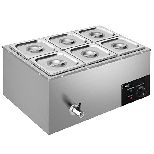 Winado 110V 6-Pan Commercial Food Warmer, 19QT Electric Steam Table 6 Inch Deep, 1200W Countertop Stainless Steel Food Soup Buffet w/Temperature Control & Lid for Catering, Restaurant, Party - size: 19 QT/6 Pan