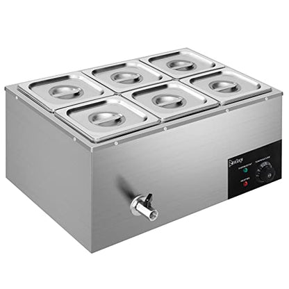 Winado 110V 6-Pan Commercial Food Warmer, 19QT Electric Steam Table 6 Inch Deep, 1200W Countertop Stainless Steel Food Soup Buffet w/Temperature Control & Lid for Catering, Restaurant, Party - size: 19 QT/6 Pan