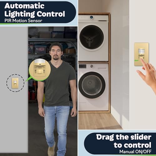 TOPGREENER in Wall PIR Motion Sensor Light Switch, Need Neutral Wire, Gold - color: Gold, size: 2 Pack