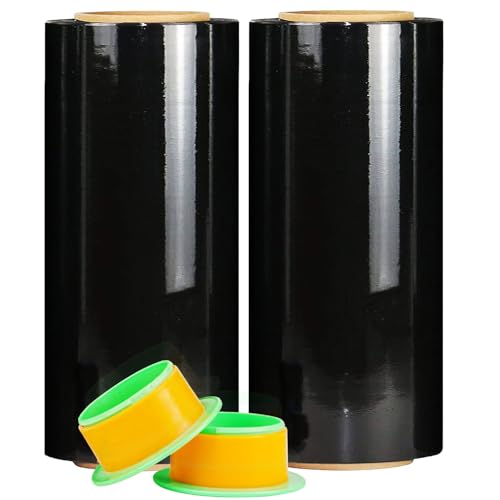 CHUANGSEED Stretch Film 12 in x 1000 ft Moving Wrapping Plastic Shrink Film Strength Stretch 80 Gauge Durable Industrial Strength,Black,2 Pack - color: Black, size: 2 Pack