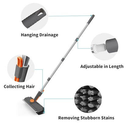 AIR U+ Floor Scrub Brush with Long Handle, 3-in-1 Rotating Head & Squeegee - color: Gray, size: 1 PACK