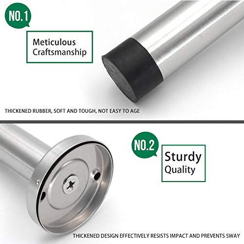 Door Stopper, Door Stops, 6 Inch Extra Long Doorstops, Stainless Steel Wall Protector, Sound Dampening Door Stopper Rubber Bumper Tip Door Holder Brushed Wall Door Mount Door Stop Silver 1 Pack… - color: Silver, size: 6 inch X 1 pack