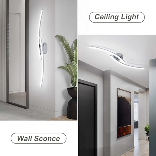 31.4Inch Modern LED Ceiling Light 22W Chrome Linear Ceiling Light Fixture 6000K Aluminum Long Flush Mount Ceiling Lights Fixture Lamp for Bedroom Hallway Kitchen Bathroom - color: Chrome,Intersect, size: 31.49Inch