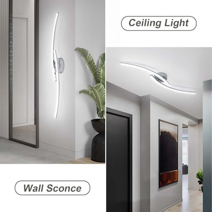 31.4Inch Modern LED Ceiling Light 22W Chrome Linear Ceiling Light Fixture 6000K Aluminum Long Flush Mount Ceiling Lights Fixture Lamp for Bedroom Hallway Kitchen Bathroom - color: Chrome,Intersect, size: 31.49Inch
