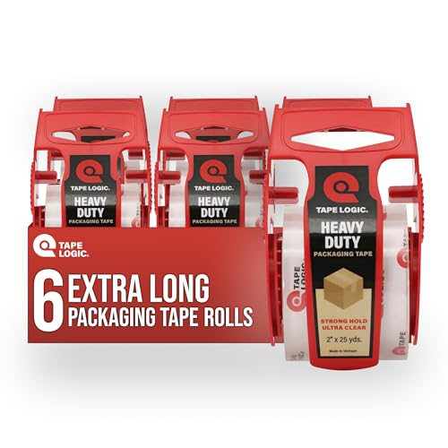 Tape Logic Heavy Duty Packing Tape with Dispenser (6 Pack) – 2.6 Mil Thick Clear Shipping Tape, 2 in x 25 yd – Strong Industrial Adhesive for Moving Boxes, Mailing, & Shipping Packaging - size: 6 Rolls