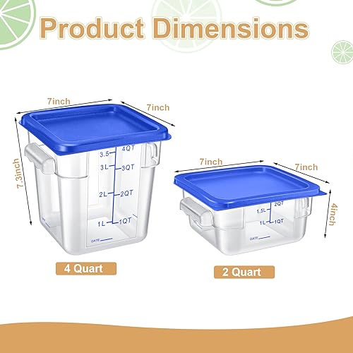 Barydat 4 Pcs Square Food Storage Containers with Lids 2qt & 4qt, Blue - color: Blue