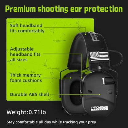 PROHEAR 022 Electronic Ear Protection for Shooting & Hunting - 29dB SNR Noise Reduction, 4 Omnidirectional Microphones - color: Electronic Ear Protection-black+green