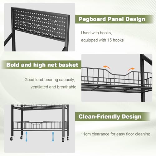 5 Tier Retail Display Racks, Freestanding Snack Rack Display Stand with 15 Hooks & 4 Wheels, Metal Snack Shelf Organizer for Supermarket Retail Store Commercial Kitchen Office, Black - size: 5Tier/10.63"D X 23.62"W X 64.96"H