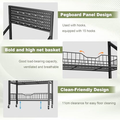 5 Tier Retail Display Racks, Freestanding Snack Rack Display Stand with 15 Hooks & 4 Wheels, Metal Snack Shelf Organizer for Supermarket Retail Store Commercial Kitchen Office, Black - size: 5Tier/10.63"D X 23.62"W X 64.96"H