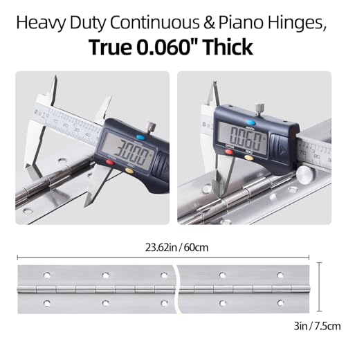 2 Pack Heavy Duty Piano Hinge 24 Inch x 3 Inch, 0.060" Leaf Thickness - color: Silver, size: 24 Inch(2PCS)