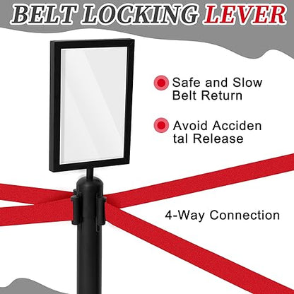 6 Pack Crowd Control Stanchions 9.8 ft Belt Sign Holder, Red Belt, Black - color: Black, size: Red Belt