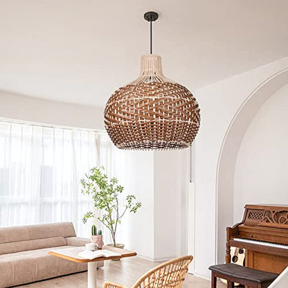 Arturesthome Rattan Pendant Lights, Wicker Chandelier Boho Basket Lighting Fixture, Natural Woven Hanging Lamp for Kitchen Island Sink Coffee - size: 40cmx35cm