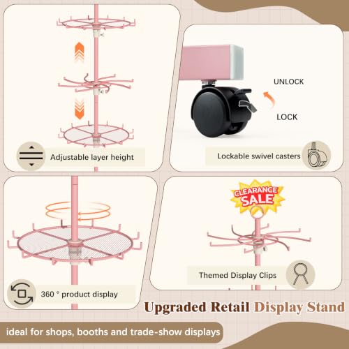 Flenpptly 5-Tier Rotating Display Stand with Round Storage Trays, Pink - color: Pink