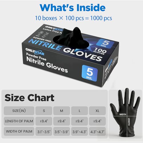 5 Mil 1000Pcs Food Grade Disposable Nitrile Gloves XL - color: Black (1000 Pcs), size: X-Large