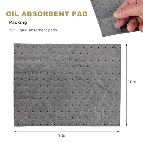 30 PCS Oil Absorbent Pads, 13"x10" Reusable Spill Pads Absorb Oil, Grease & Fluid, High Absorbency Weight Dimpled Mats Spill Control Supplies for Automotive Workshop - color: 30 PCS
