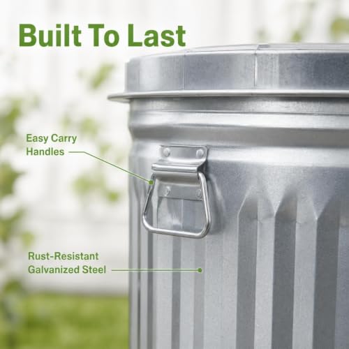 31 Gallon Galvanized Steel Heavy Duty Garbage Can with Lid for Outdoor Use