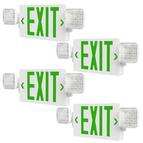 Amico 4 Pack Commercial Green Double-Sided Exit Sign with Large LED Light - color: Green