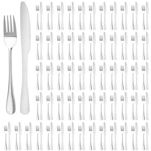 120 Pcs Silver Silverware Set, Includes 60 Forks and 60 Knives, Stainless Steel Flatware Set, Elegant and Sturdy Cutlery with Smooth Surface, Dinner Tableware for Home, Restaurant - color: 120pcs Silver